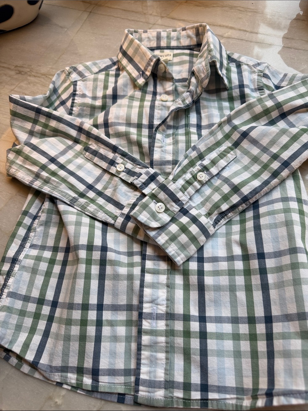 Crewcuts Green, Navy & White Plaid Button-Down Shirt